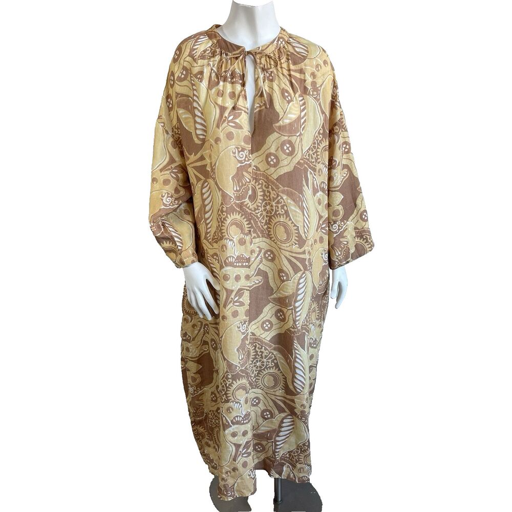 Mara Hoffman Lysa 100% Linen Kaftan Mumu Maxi Dress Oversized S Resort Vacation